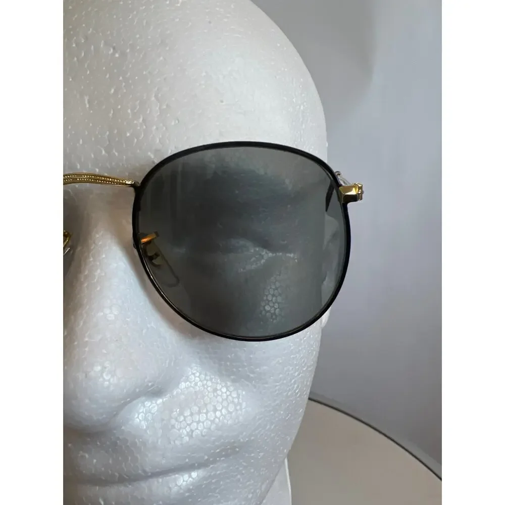 RAY BANS ROUND METAL FULL COLOR LEGEND POLISHED BLACK ON GOLD WITH CASE UNISEX